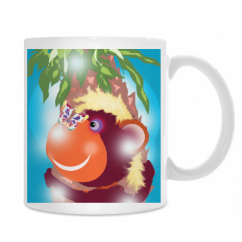 Кружка с принтом Гуляющий Северный  мишка и обезьянка