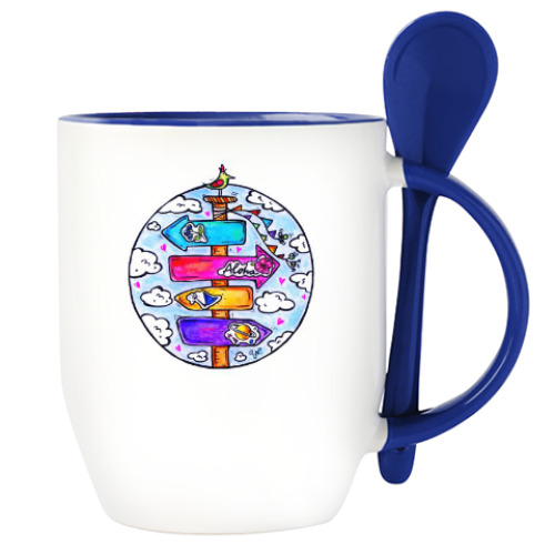 Кружка с ложкой с принтом Указатель