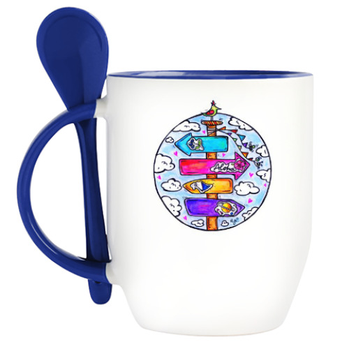 Кружка с ложкой с принтом Указатель