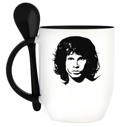 Кружка с ложкой с принтом Джим Моррисон