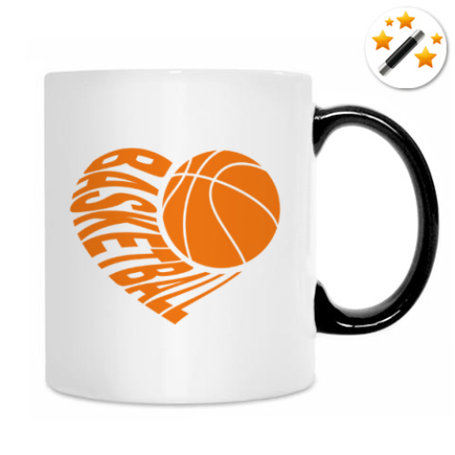 Кружка-хамелеон с принтом Баскетбол в сердце