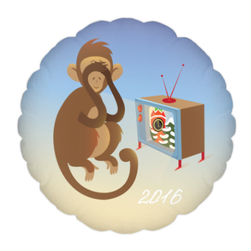 Подушка с принтом Обезьянка 'Доброго Нового 2016 года'