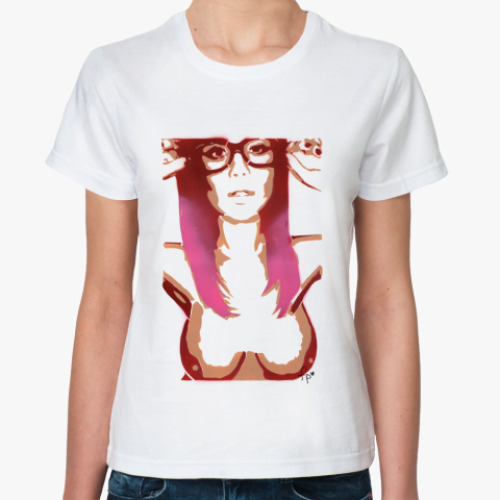 Классическая футболка с принтом Сексуальная девушка