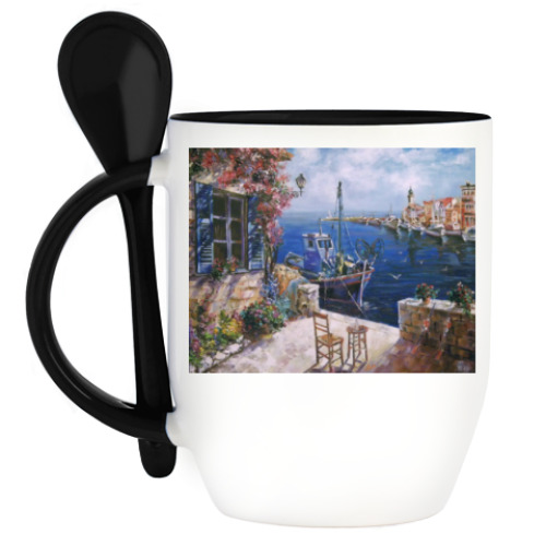 Кружка с ложкой с принтом Сиеста