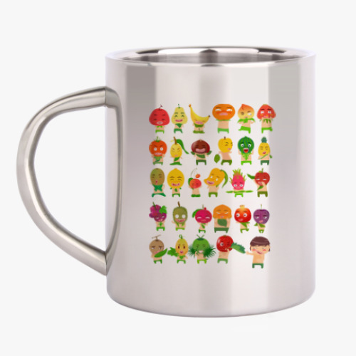 Кружка металлическая с принтом Фрукты, Овощи и Ягоды