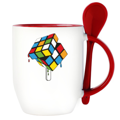 Кружка с ложкой с принтом Мороженое кубик Рубика