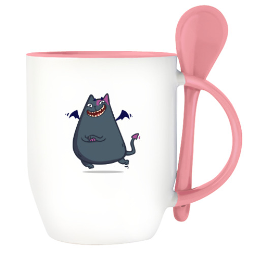 Кружка с ложкой Бесокот — Пятничный Котик №43
