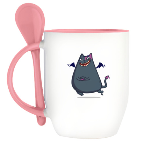 Кружка с ложкой Бесокот — Пятничный Котик №43
