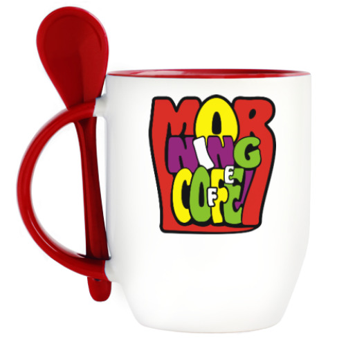 Кружка с ложкой с принтом Утренний кофе