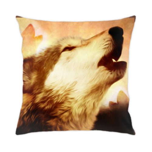 Подушка с принтом 'Воющий волк'