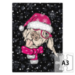 Собака Санта показывает язык