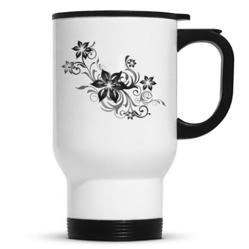 Кружка-термос с принтом Цветочный орнамент
