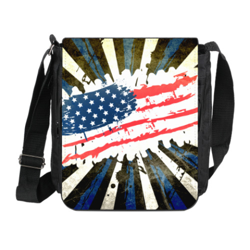 Сумка на плечо (мини-планшет) с принтом Американский флаг. Гранж.