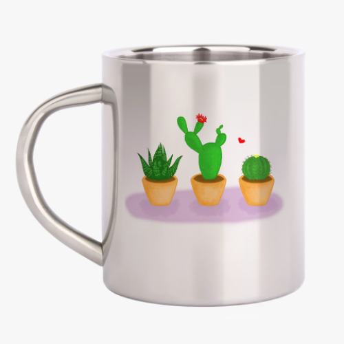 Кружка металлическая с принтом Кактусы