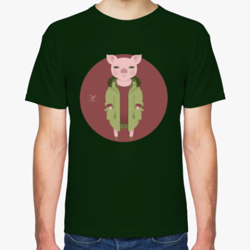 Футболка с принтом Animal Fashion: P is for Pig in parka