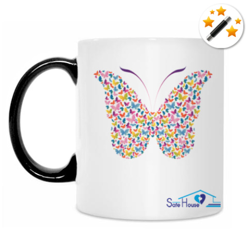 Кружка-хамелеон с принтом Бабочка цветная