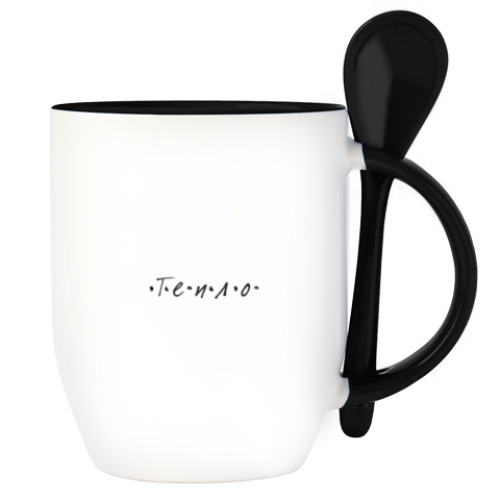 Кружка с ложкой с принтом чай