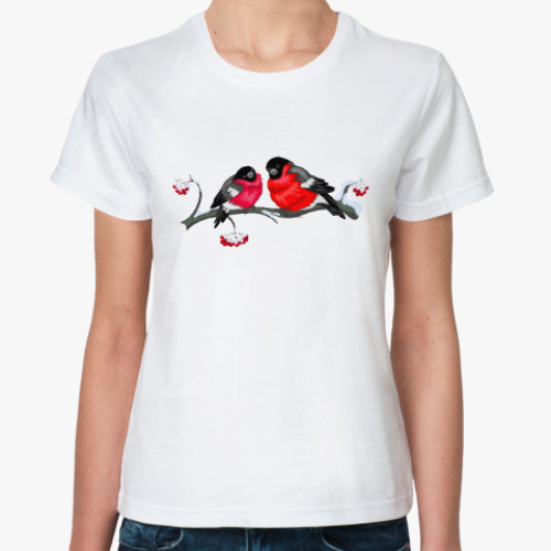 Классическая футболка Снегири на рябине