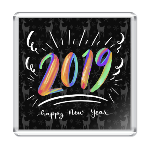Магнит с принтом Новый Год 2019
