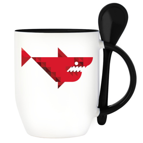 Кружка с ложкой с принтом акула (shark)