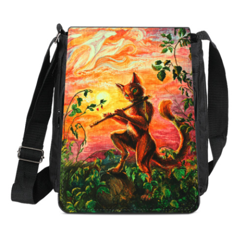 Сумка-планшет с принтом Кот-флейтист