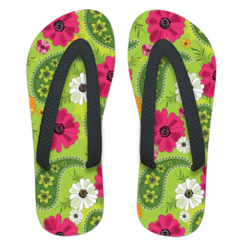 Шлепанцы (сланцы) с принтом Цветы-узоры