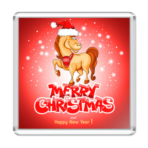 Магнит с принтом Новогодняя лошадка 2014