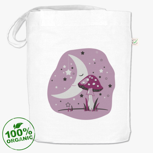 Сумка шоппер с принтом Спящая Луна и Мухомор