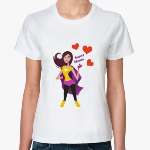 Классическая футболка с принтом Супер мама