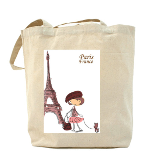 Сумка шоппер с принтом Париж,девушка