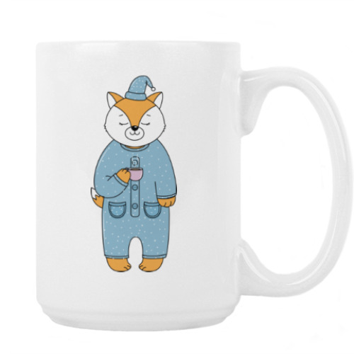 Кружка с принтом Лис с чашечкой утреннего кофе