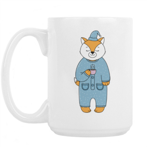 Кружка с принтом Лис с чашечкой утреннего кофе
