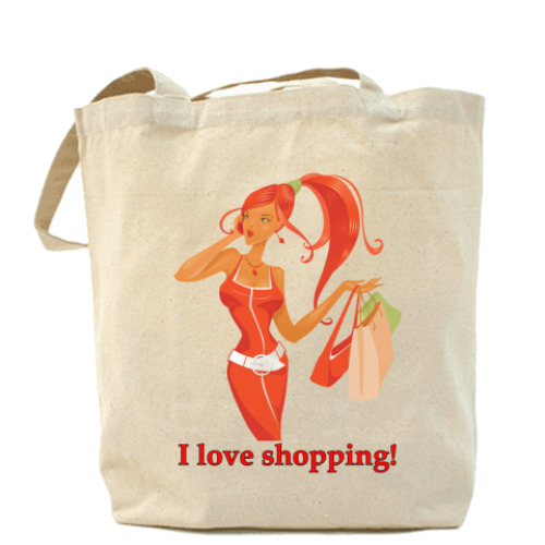 Сумка шоппер с принтом I love shopping!