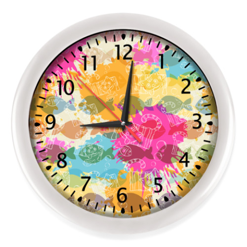 Настенные часы с принтом Crazy Cat