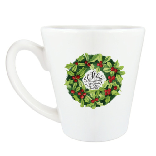 Чашка Латте с принтом Новогодний венок