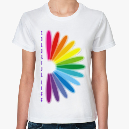 Классическая футболка с принтом Красочная жизнь