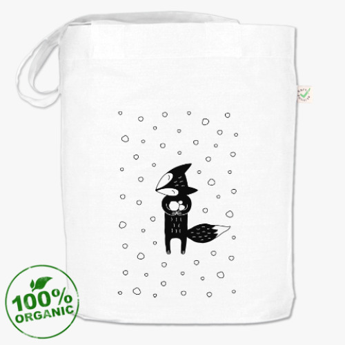 Сумка шоппер с принтом Лисенок и снегопад