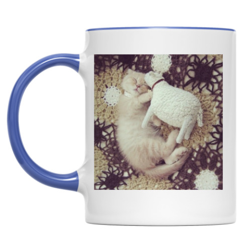 Кружка с принтом Котенок с овечкой