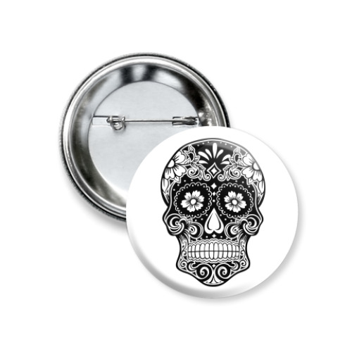 Значок 37мм с принтом Стильный череп