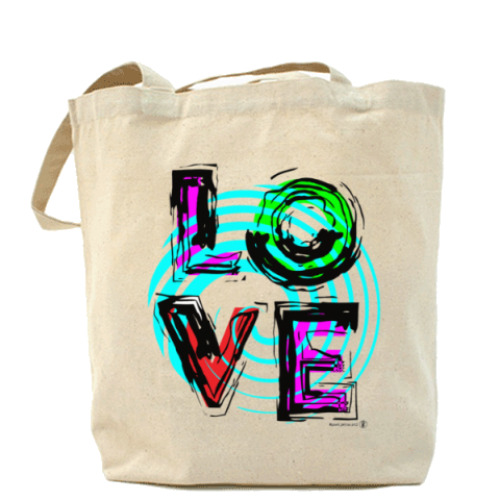 Сумка шоппер с принтом LOVE, любовь.