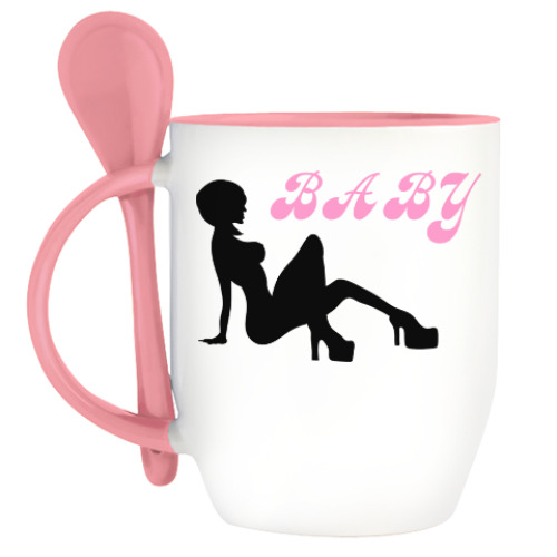 Кружка с ложкой с принтом Baby