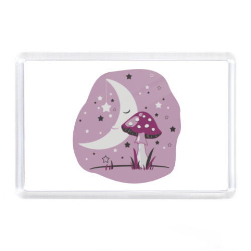 Магнит с принтом Спящая Луна и Мухомор
