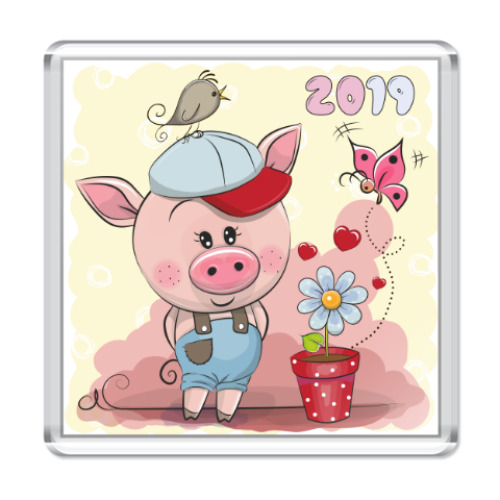 Магнит с принтом Год свиньи 2019