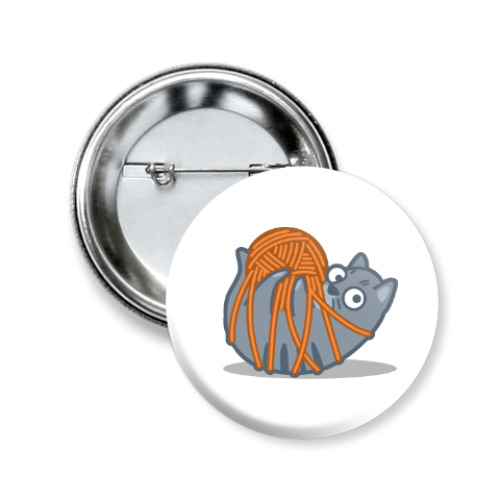 Значок 50мм с принтом Кот с клубком