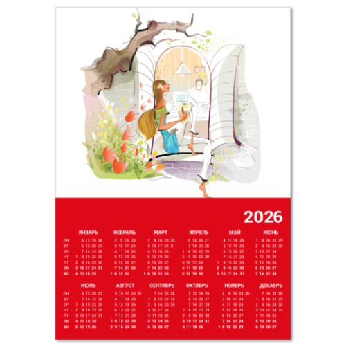 Календарь с принтом Девушка