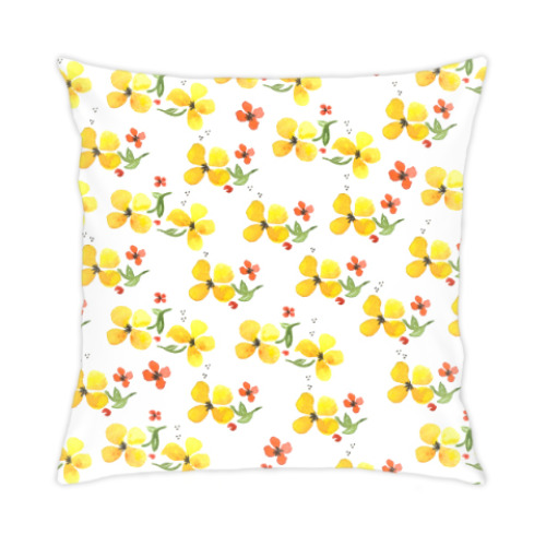 Подушка с принтом Акварельные цветы