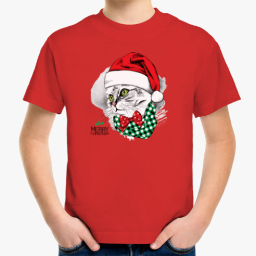 Детская футболка с принтом Новогодняя Кошка