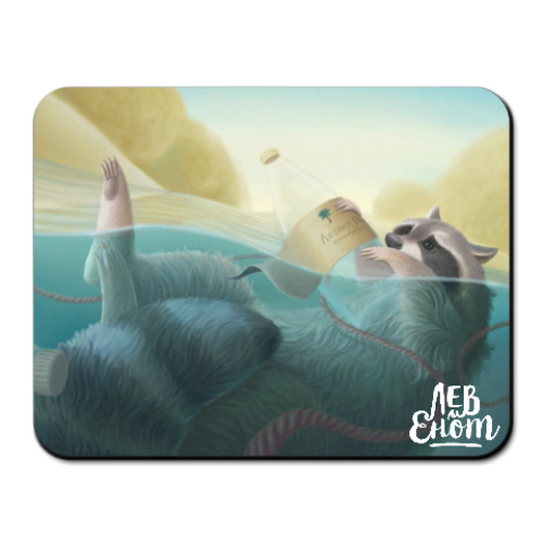 Коврик для мыши с принтом Енот в воде