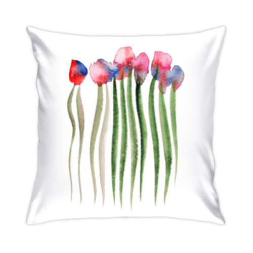Подушка с принтом Акварельные цветы