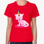 Классическая женская футболка Котенок Единорог